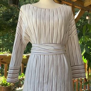 Roolee Textured Cotton Blend Striped Midi Dress